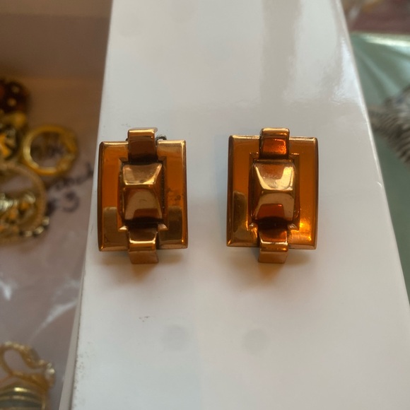 Renior Vintage Copper Clip On Earrings - Picture 1 of 5